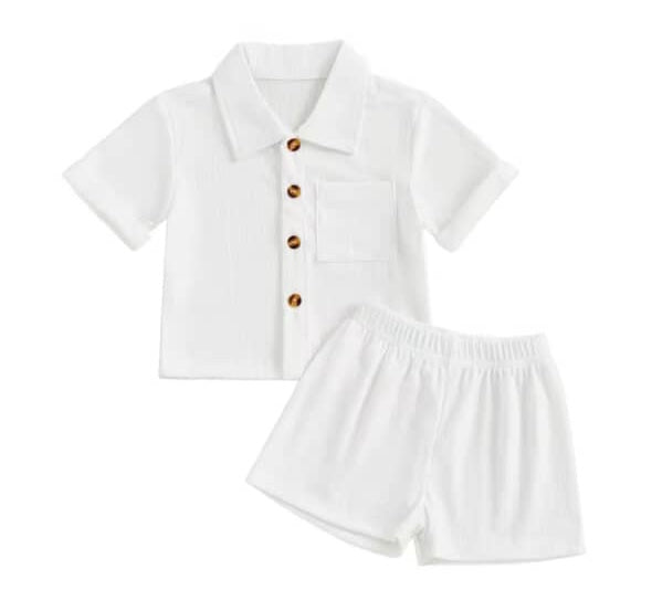 Boys button short set