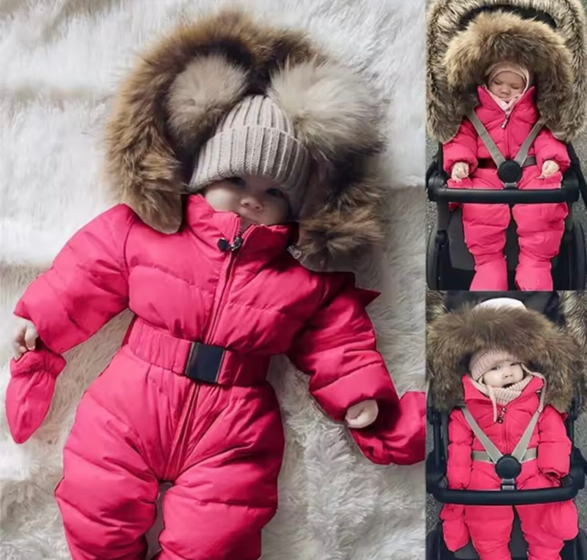 Fur hood snowsuit
