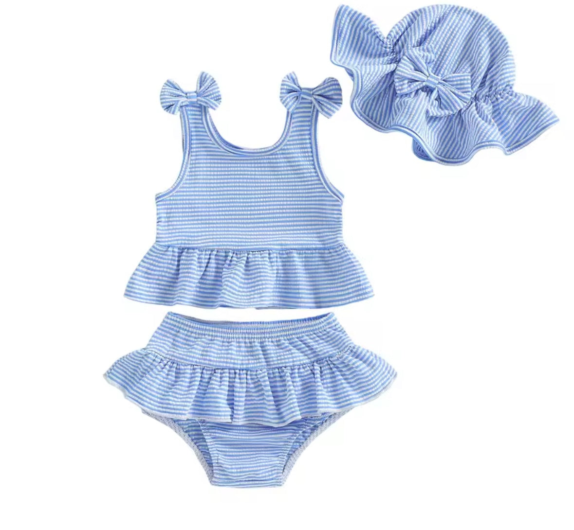 Stripe Bikini and Hat Set