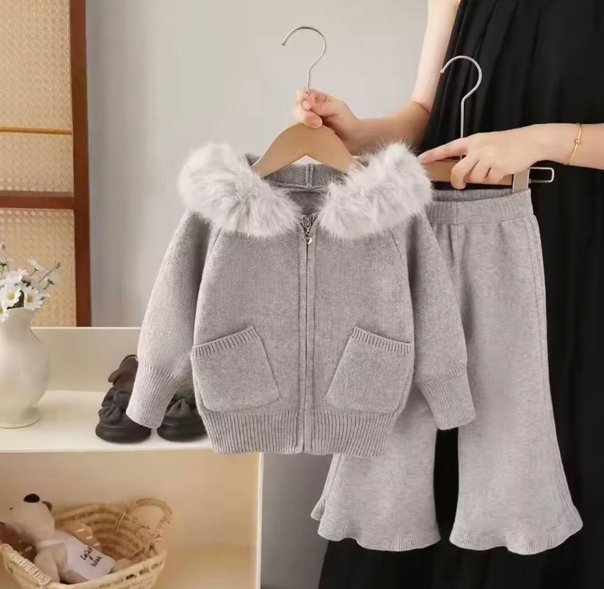 Fur hoodie and flares set