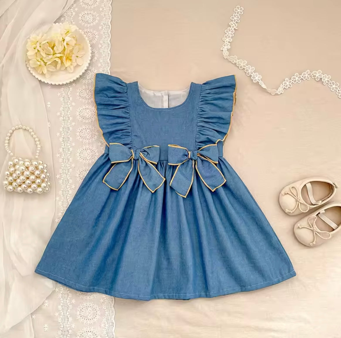 Denim look romper/dress
