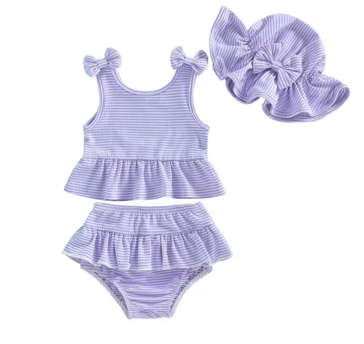 Stripe Bikini and Hat Set