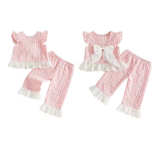 Gingham bow lounge set