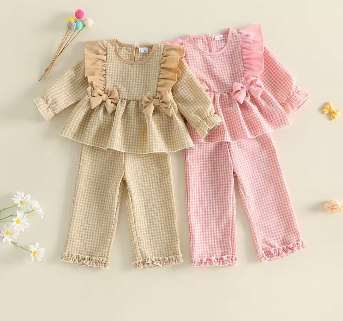 Frilly bow gingham loungewear