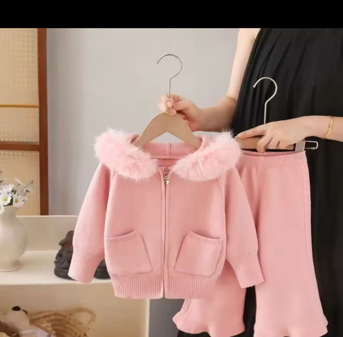 Fur hoodie and flares set