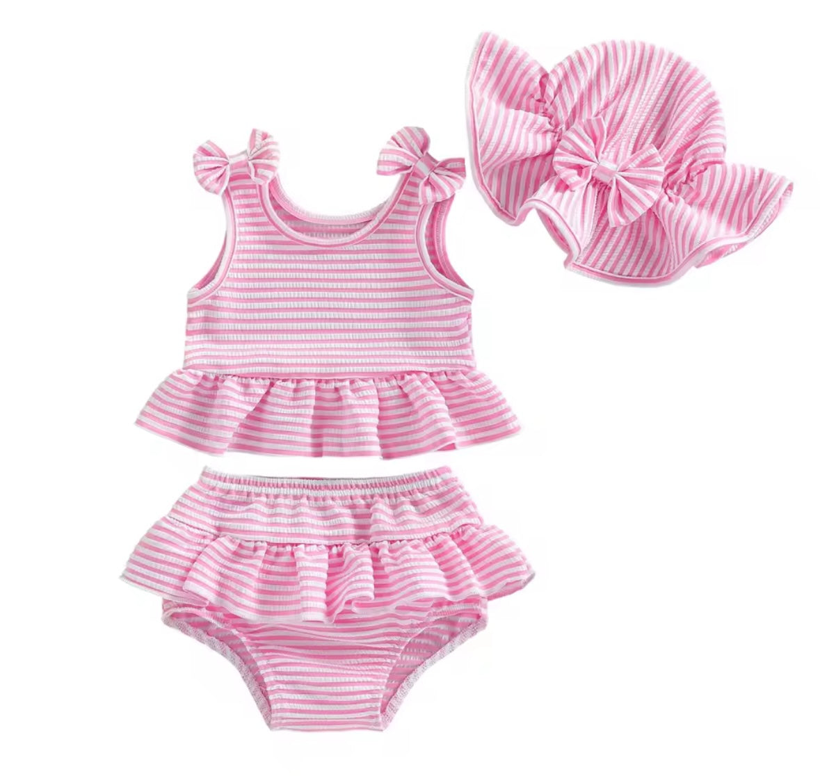 Stripe Bikini and Hat Set