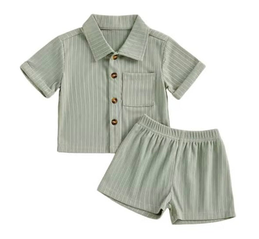Boys button short set