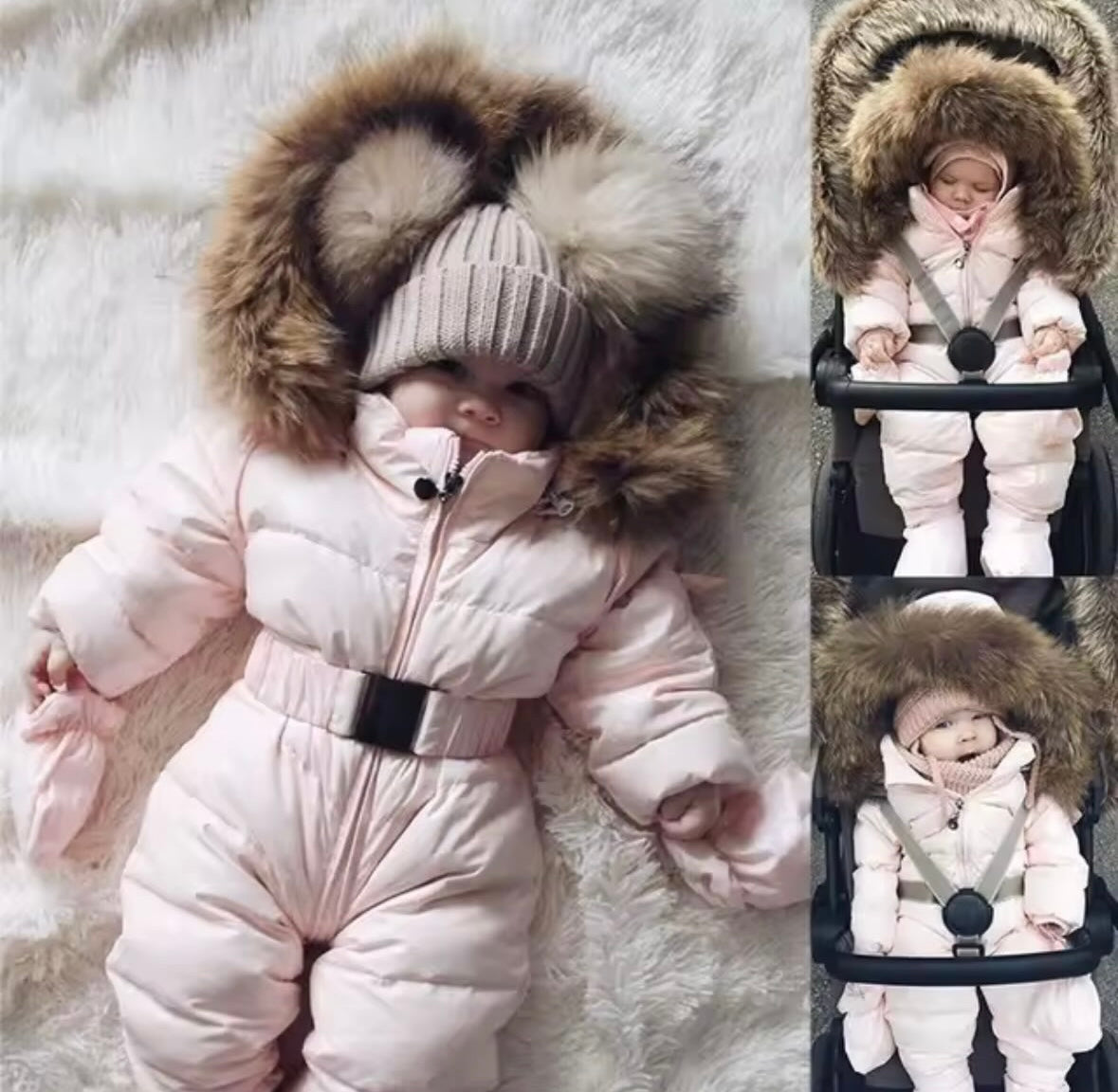 Fur hood snowsuit