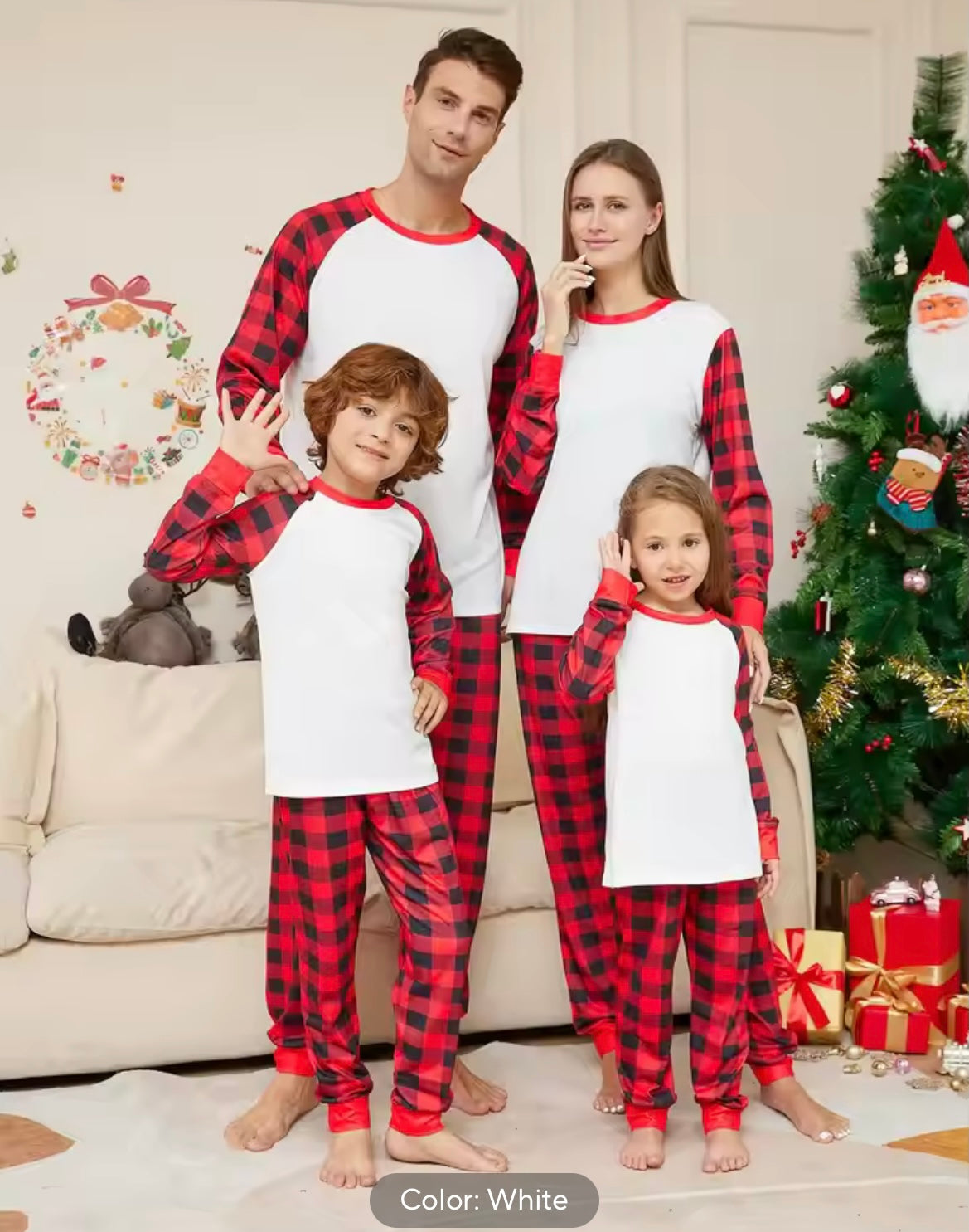 Family check Christmas PJ's -White