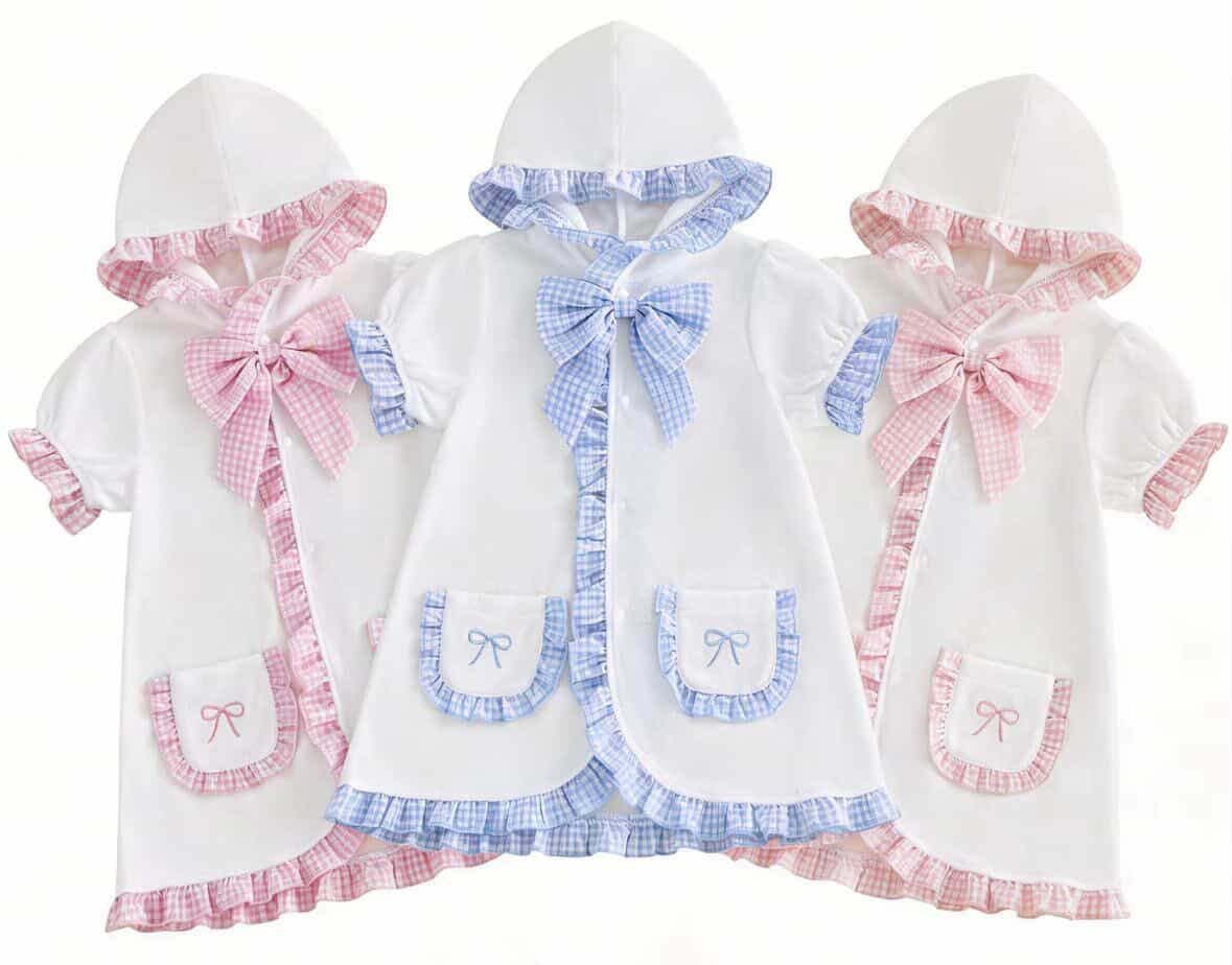 Gingham Ruffle hooded towel cover up