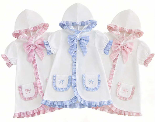 Gingham Ruffle hooded towel cover up