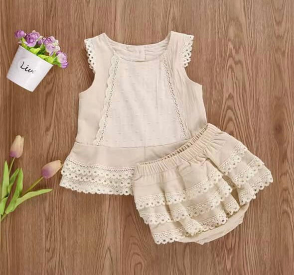 Beige Lace Top & Ruffle Bloomer Set