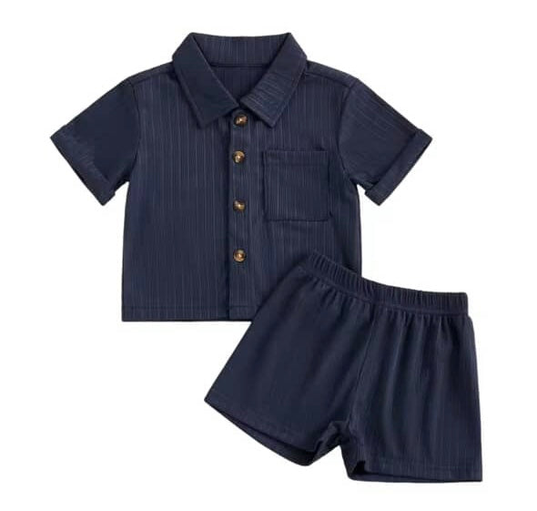 Boys button short set