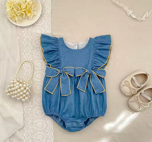 Denim look romper/dress