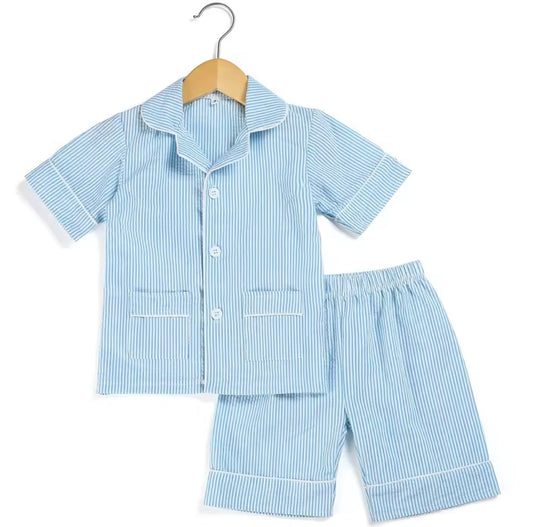 Boys Shorts Striped Collar Pjs