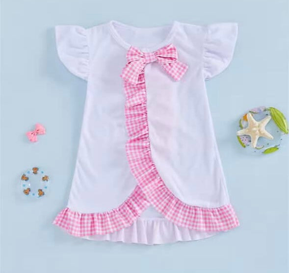Gingham Ruffle towel cover up