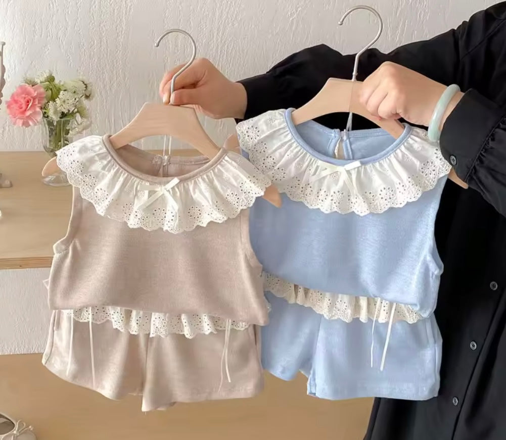 Lace trim short set