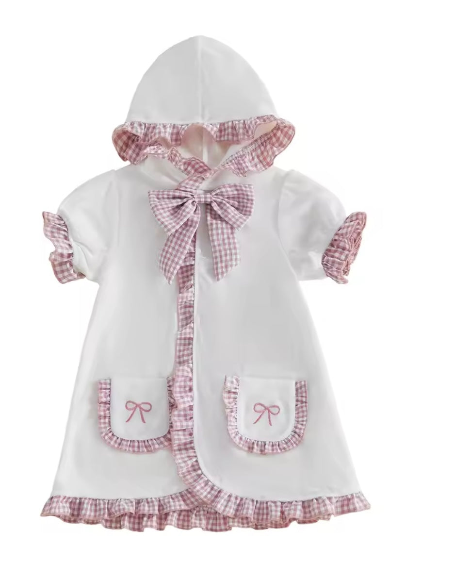 Gingham Ruffle hooded towel cover up