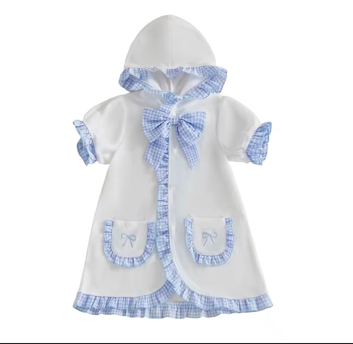 Gingham Ruffle hooded towel cover up