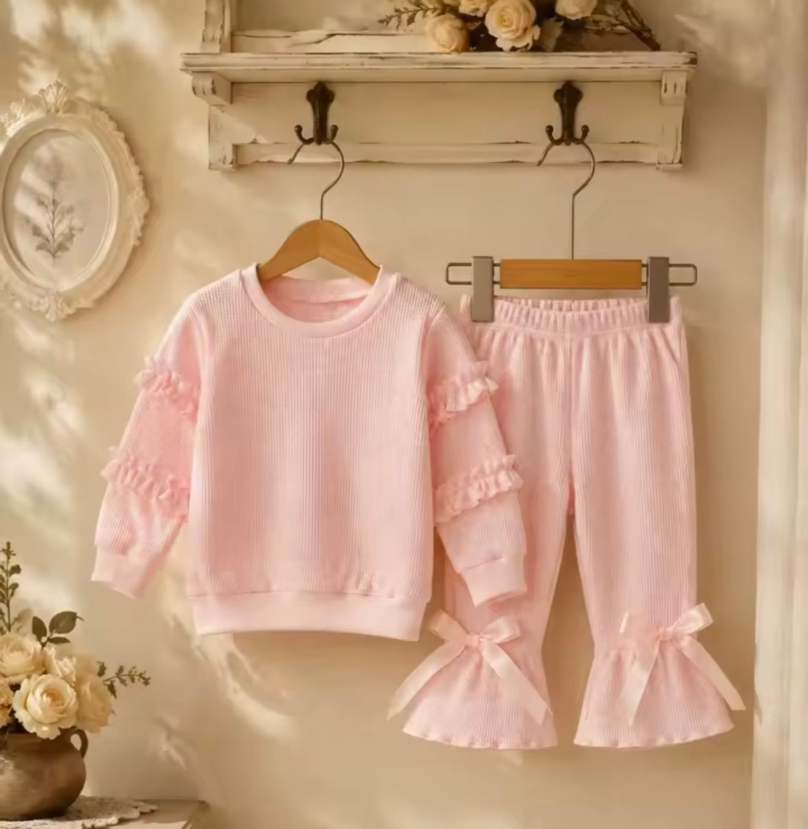 Pink frill flares set