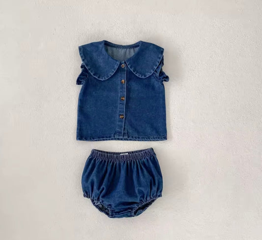 Denim Collar Jam pants set