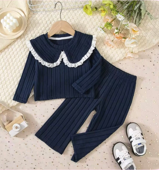 Navy lace collar lounge set